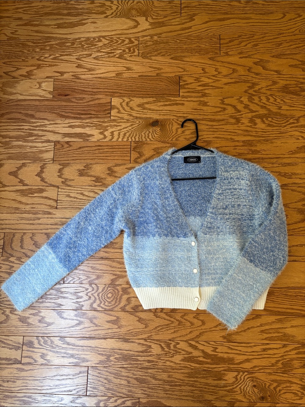 Cider Blue Ombre Fuzzy V-Neck Button Cardigan